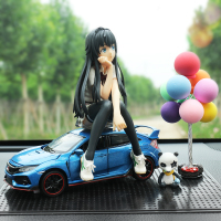 本田十代思域汽车摆件仿真合金车模型车载装饰高档网红车内饰品男 蓝思域+雪乃+彩球+中垫