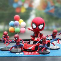 蜘蛛侠汽车摆件钢铁侠摇头公仔手办创意网红中控台装饰车内摆件男 蜘蛛侠着地款+车+精致4+彩球+垫