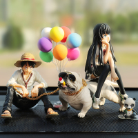 车内饰品摆件恶霸犬创意个性车上内饰狗狗中控台仿真公仔车载用品 坐飞哥+白狗雪姐+彩球+垫