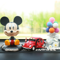 可爱卡通汽车摆件米奇车内装饰品创意女生车载用品中控台玩偶公仔 米奇摇+甲壳虫+彩告白气球+大垫