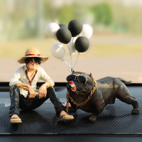 雪乃汽车摆件美少女动漫手办车载车内中控台装饰摆件女神装饰用品 乳白色路飞棕犬黑球垫