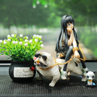 雪乃汽车摆件美少女动漫手办车载车内中控台装饰摆件女神装饰用品 浅紫色白犬雪姐吉祥果垫