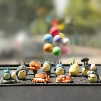 龙猫汽车摆件无脸男车载中控台装饰可爱网红车内饰品模型玩偶公仔 打伞10龙猫+彩球+钻垫