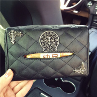 汽车椅背遮阳板纸巾盒套车载车用车内挂式纸巾盒男女餐巾纸抽纸袋 花边克罗心-菱格纸巾盒-黑