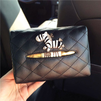 汽车椅背遮阳板纸巾盒套车载车用卡通挂式纸巾盒男女可爱抽纸盒 黑色黑白斑马-菱格-黑