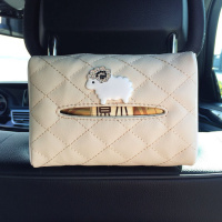 汽车椅背遮阳板纸巾盒套车载车用卡通挂式纸巾盒男女可爱抽纸盒 白羊-菱格-米