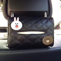 汽车椅背遮阳板纸巾盒套车载车用卡通挂式纸巾盒男女可爱抽纸盒袋 亚克力可妮兔+布朗熊-菱格-黑