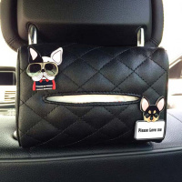 汽车椅背遮阳板纸巾盒套车载车用卡通挂式纸巾盒男女可爱抽纸盒袋 墨镜+吉娃娃-菱格-黑