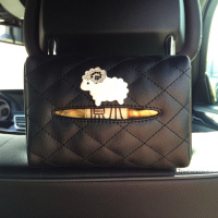 汽车椅背遮阳板纸巾盒套车载车用卡通挂式纸巾盒男女可爱抽纸盒袋 柠檬黄白羊-菱格-黑