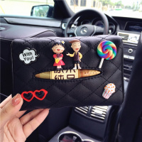 汽车椅背遮阳板纸巾盒套车载车用卡通挂式纸巾盒男女可爱抽纸盒袋 棒棒糖丸子-菱格-黑