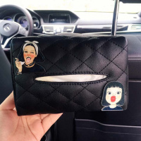 汽车椅背遮阳板纸巾盒套车载车用卡通挂式纸巾盒男女可爱抽纸盒袋 深紫色大嘴女-菱格-黑