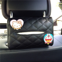 汽车椅背遮阳板纸巾盒套车载车用卡通挂式纸巾盒男女可爱抽纸盒袋 爱心KT+大笑叮当-菱格-黑