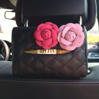 汽车椅背遮阳板纸巾盒套车载车用卡通挂式纸巾盒男女可爱抽纸盒袋 玫红花+浅紫花-菱格-黑