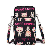 袋装零钱夏天迷你挂小包包新款2019包帆布竖手机包女斜挎脖放手机|褐色黑底猫咪