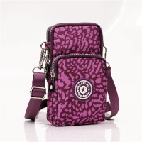夏天手机包女斜挎迷你小包包竖款装手机袋子挂脖布袋便携零钱包|紫红色豹纹