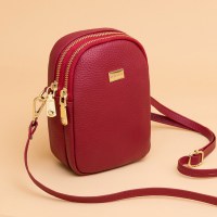 竖款零钱迷你小包包2020新款真皮妈妈放手机的大荔纹牛皮斜挎包女|红色