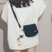 夏天上新小包包女2020新款潮ins古着感可爱少女帆布包斜挎手机包|黑色[带海鸥挂件]