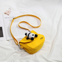 夏天上新小包包女2020新款潮ins古着感可爱少女帆布包斜挎手机包|黄色[带熊猫挂件]