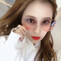 时尚太阳镜女士防紫外线网红同款海洋镜片切边无框眼镜多边形墨镜
