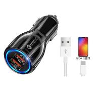 qc3.0闪充车载手机充电器一拖二多功能汽车点烟器快车充插头通用|QC黑色-送TypeC数据线