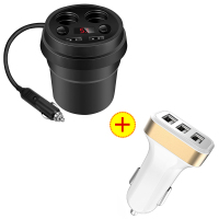 杯式车载充电器多功能车充杯usb双点烟器孔一拖二手机万能充电器|车充杯升级款056+车充头092