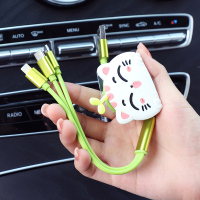 卡通汽车一拖三女车载车充电器点烟器可爱快充手机数据线转换插头|绿色_招财猫