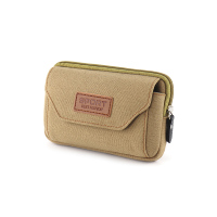 手机腰包男穿皮带手机套腰带腰包多功能横竖帆布手机袋挂包5-6.5|卡其色两层横款小号5.5寸内