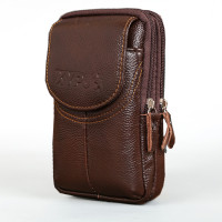 真皮大屏手机腰包男士穿皮带竖款皮套挂腰多功能6.5寸牛皮手机包|棕色三层竖款半圆盖
