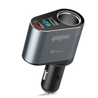 车载充电器快充12v-24v通用车载用品一拖二点烟器数显铝合金车充|快充版(黑色) 加送[保险管+停车牌+一拖二数据线]