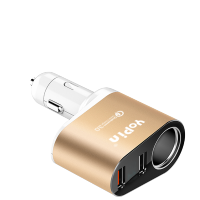 车载充电器快充12v-24v通用车载用品一拖二点烟器数显铝合金车充|快充版(金色) 加送[保险管+停车牌]