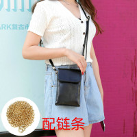 大屏软皮菱格手机包女斜挎迷你装放手机的小包包钥匙零钱包手机袋|纯色黑(皮带+链条)预定17号发A0172