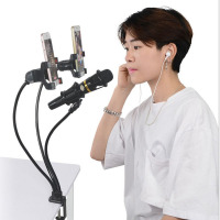 手机支架懒人多功能补光灯金属软管桌面夹式话筒落地三角支架