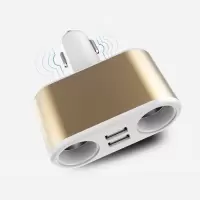 车载充电器一拖三多功能4.8a大电流12v至24v转接插头汽车车充|双点烟筒双U/221白金