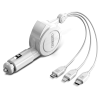 伸缩车载手机充电器一拖三快充插头汽车用车充带数据线小车快速闪充多用功|贵族白-1.0米[任意拉伸/一键回缩]兼容所有手机