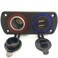 挖掘机货车改装usb12v车充4.2a车载手机充电器24v快速充加装|P7蓝+Y1(可点烟)+1.5m线
