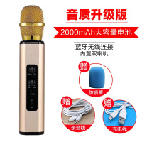 [双喇叭]蓝牙无线话筒音响麦克风家庭ktv带声卡手机全民k歌神器 K6香槟金(音质升级)