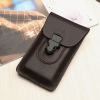 头层牛皮装手机包腰包男真皮穿皮带多功能防水潮流工地户外运动包|[头层牛皮]双层普通款棕色