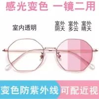 眼镜女学生韩版近视变色近视眼镜防紫外线近视墨镜女韩版粉色镜片