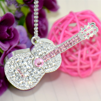 仿真吉他u盘64g可爱个性创意优盘16g女生礼品定制项链un32g|银粉吉他 8GB