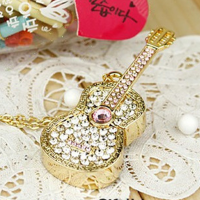 仿真吉他u盘64g可爱个性创意优盘16g女生礼品定制项链un32g|金色吉他 16GB