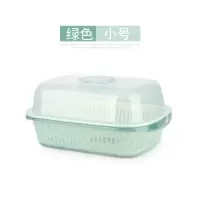 沥水篮厨房洗菜篮子盆洗水果塑料双层淘菜篮家用带盖收纳筐长方形|绿色小号