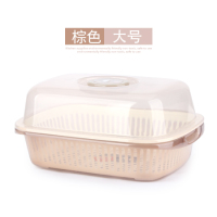 沥水篮厨房洗菜篮子盆洗水果塑料双层淘菜篮家用带盖收纳筐长方形|棕色大号