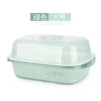 沥水篮厨房洗菜篮子盆洗水果塑料双层淘菜篮家用带盖收纳筐长方形|绿色大号