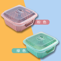 沥水篮双层洗菜带盖客厅果盆便携冰箱果篮厨房蔬菜保鲜盒顺达|粉色+绿色