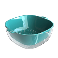 双层双色镂空沥水篮洗菜盆套装家用塑料多功能厨房洗蔬菜水果盘子|深湖蓝