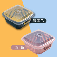 沥水篮双层洗菜带盖客厅果盆便携冰箱果篮厨房蔬菜保鲜盒顺达|深蓝+粉色