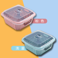 沥水篮双层洗菜带盖客厅果盆便携冰箱果篮厨房蔬菜保鲜盒顺达|粉色+浅蓝