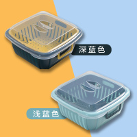 沥水篮双层洗菜带盖客厅果盆便携冰箱果篮厨房蔬菜保鲜盒顺达|深蓝+浅蓝
