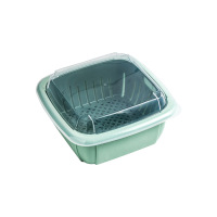 双层洗菜沥水篮带盖客厅果盆便携上班茶几冰箱果篮厨房蔬菜保鲜盒|绿色标准22*22*11