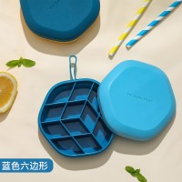 创意冰格硅胶制冰盒带盖家用创意自制小型速冻器冰箱冻冰块模具|蜂巢款-浅蓝